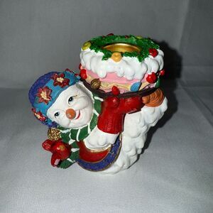 Festive Snowman candlestick holder holiday decor seasonal